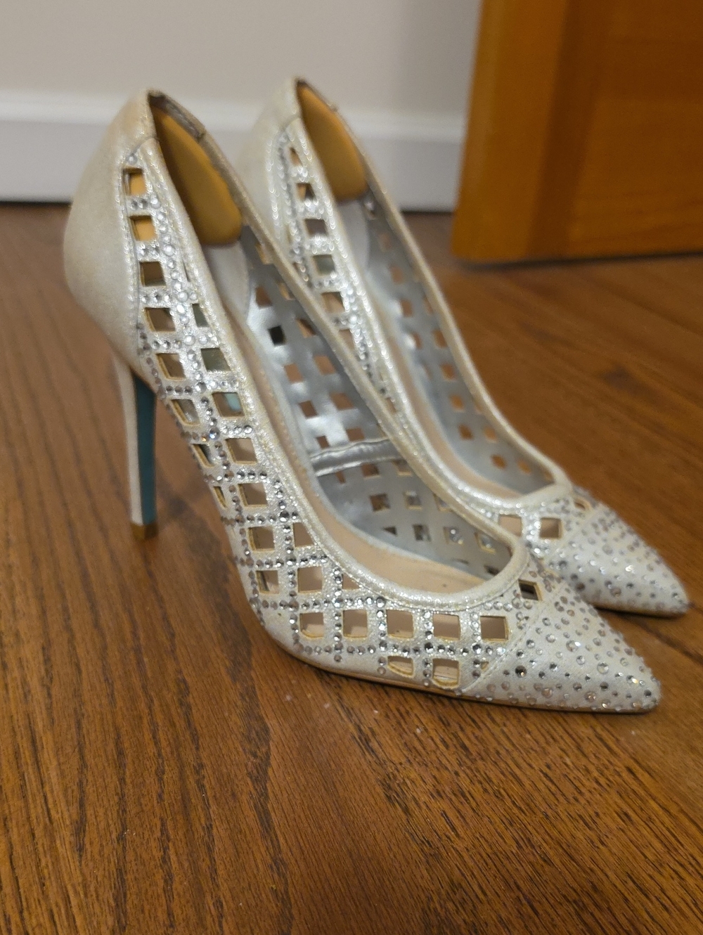 Betsey Johnson Embellished Silver Cutout Pointed-Toe Heels